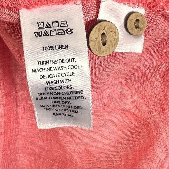 Sigrid Olsen Linen Tunic Shirt Women's 3X Deep Coral Roll-Tab Sleeves Lagenlook - Picture 8 of 10